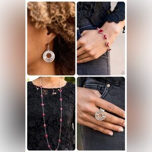 Elegant Silver and Red Jewelry Set